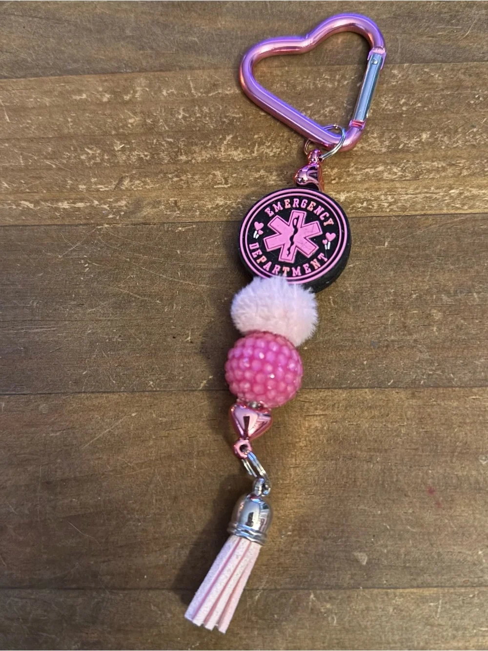 Pink ER Nurse beaded tassel keychain
